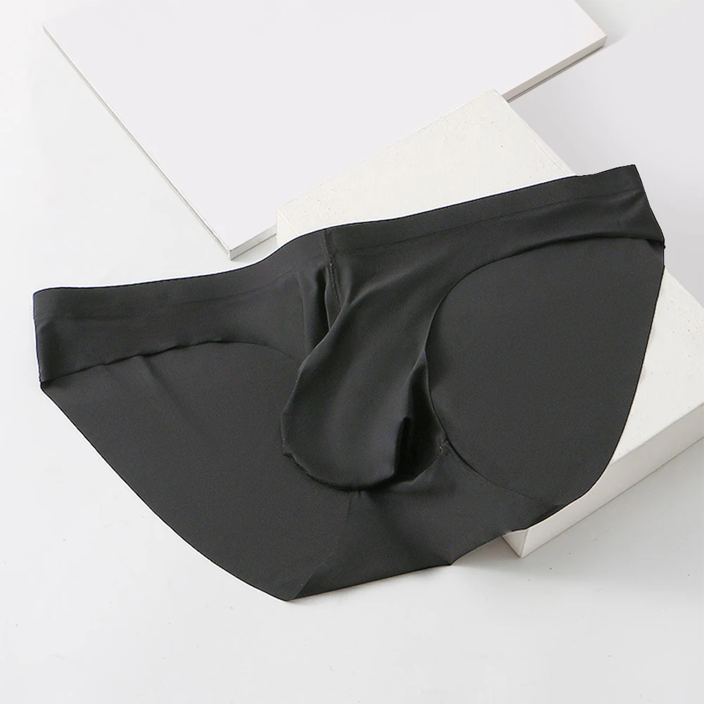 

Men Ice Silk Briefs Low Rise Bikini Elastic G-String JJ Sheath Bulge Pouch Thong Underwear Skin Friendly Soft Knickers Panties