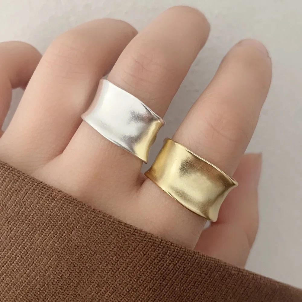 BF CLUB cincin perak Sterling 925 wanita, cincin alergi datar lebar emas Vintage terbuka jari sederhana untuk pesta hadiah ulang tahun