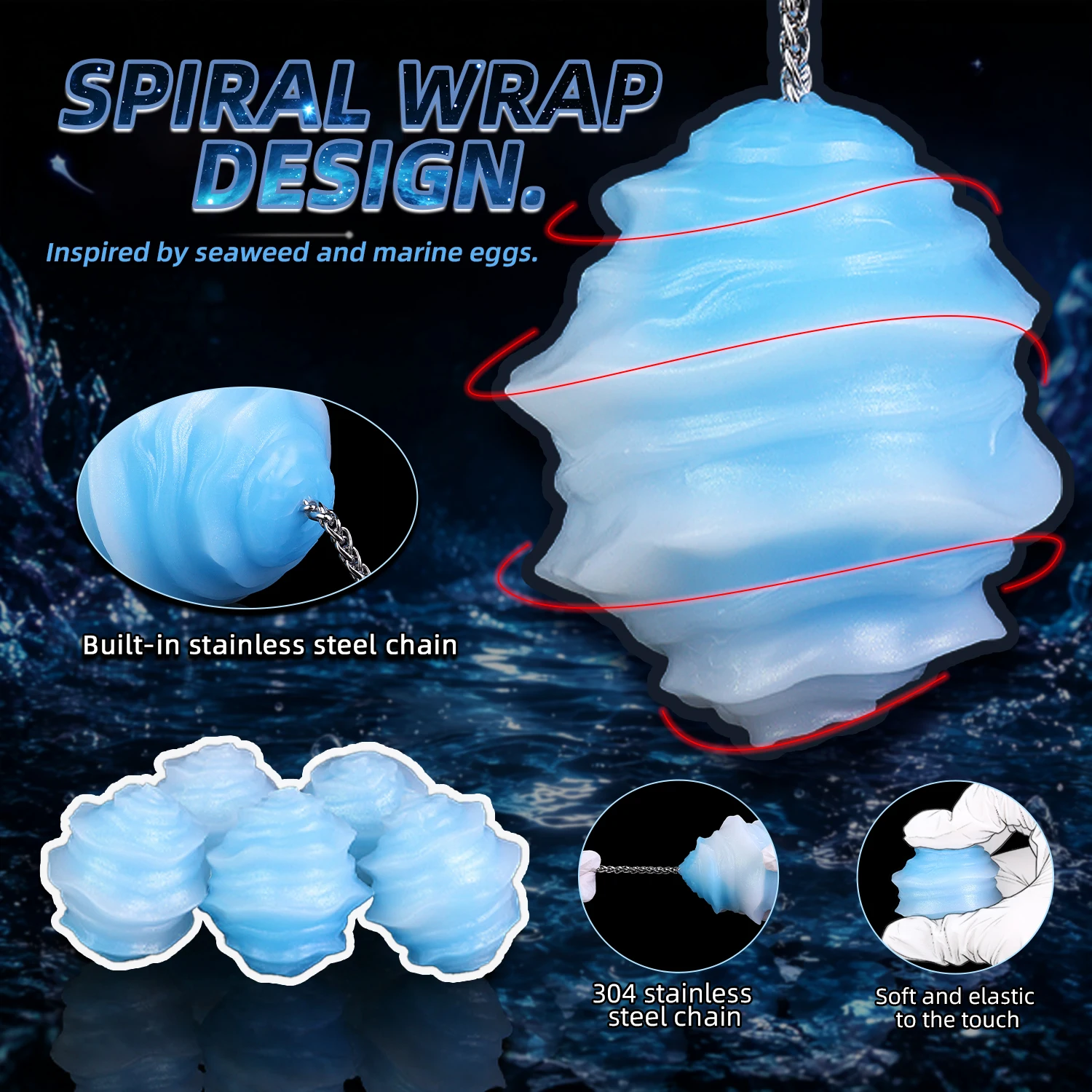 SHAZ White Blue Gradient Egg Type Anal Plug with Chain Traction Silicone Big Butt Plugs Beads Couple Masturbation Adult Sex Toys view 4