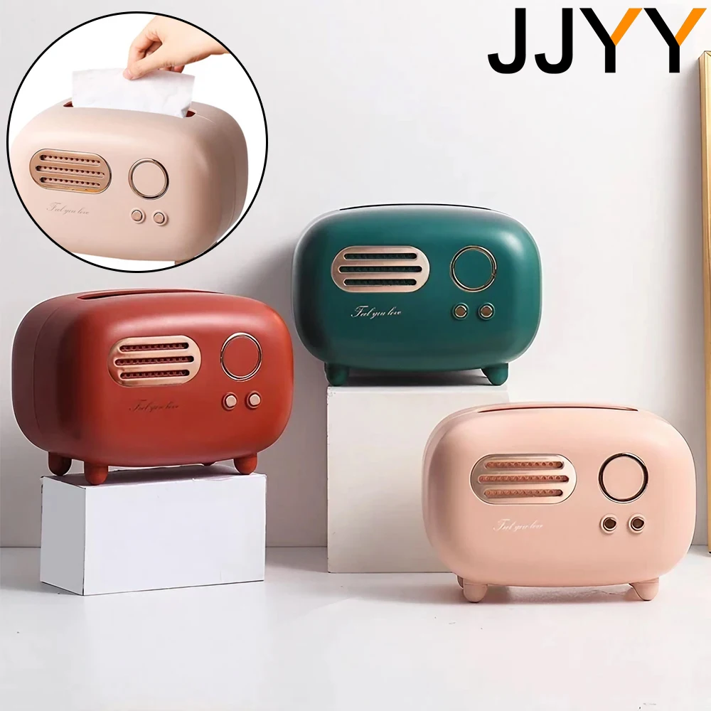 JJYY 1 pc creative durable storage retro classic radio shape tissue box for kitchen, bathroom vanity countertop, bedroom vanity