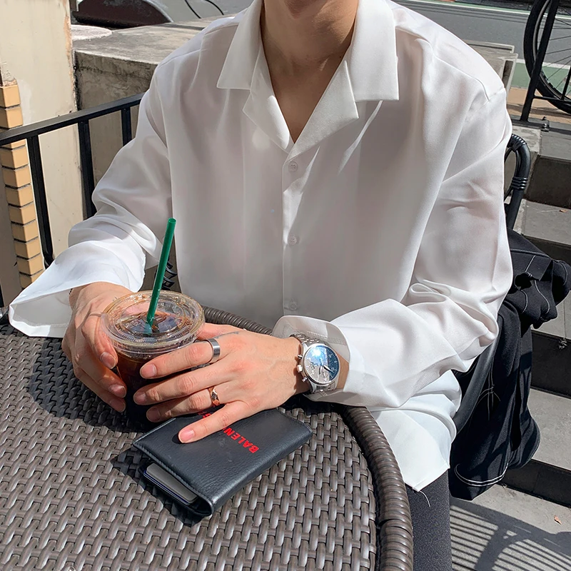 

MRCYC Men's Casual Long Sleeve Shirt Simple Style Korean Trend Loose Drapey Top Youth Popular Polyester Spandex Blend