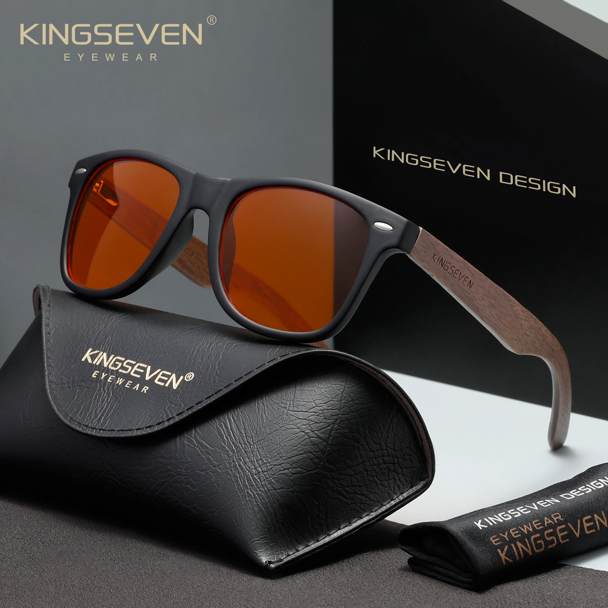 KINGSEVEN Trendige Holzbrille mit Blaulichtfilter für Männer/Frauen, Computer-Schutzbrille, große Brille, modische Brillenfassung