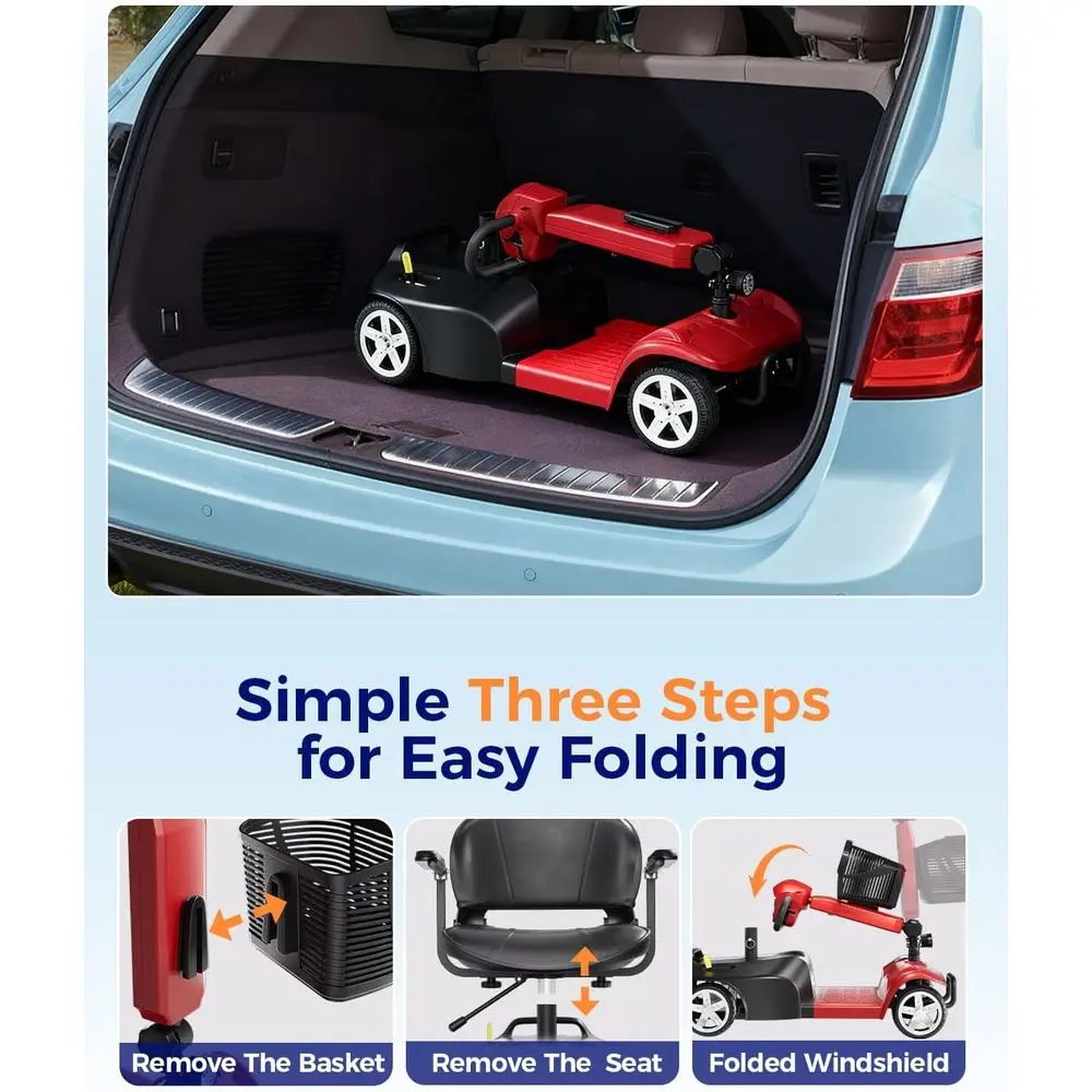 سكوتر متحرك مدمج قابل للطي لكبار السن، كرسي متحرك كهربائي خفيف الوزن بأربعة عجلات، سكوتر سفر محمول قابل للطي مع البحر #6