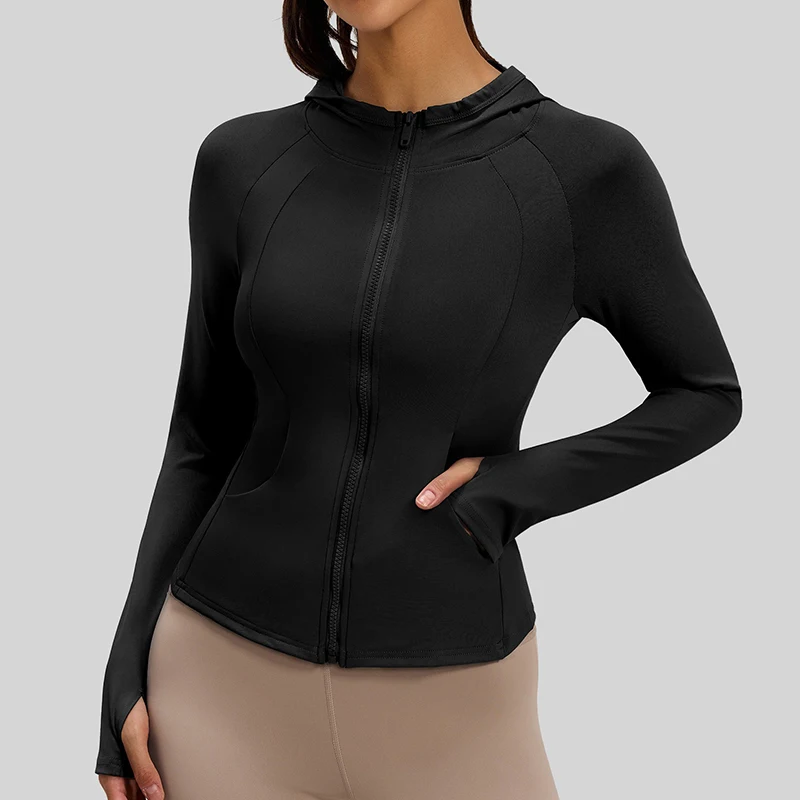 Spring New Women Yoga Hoodie with Side Pocket Stretchy Body-Hugging Yoga Outerwear Fashion Forward Sports Top for Running