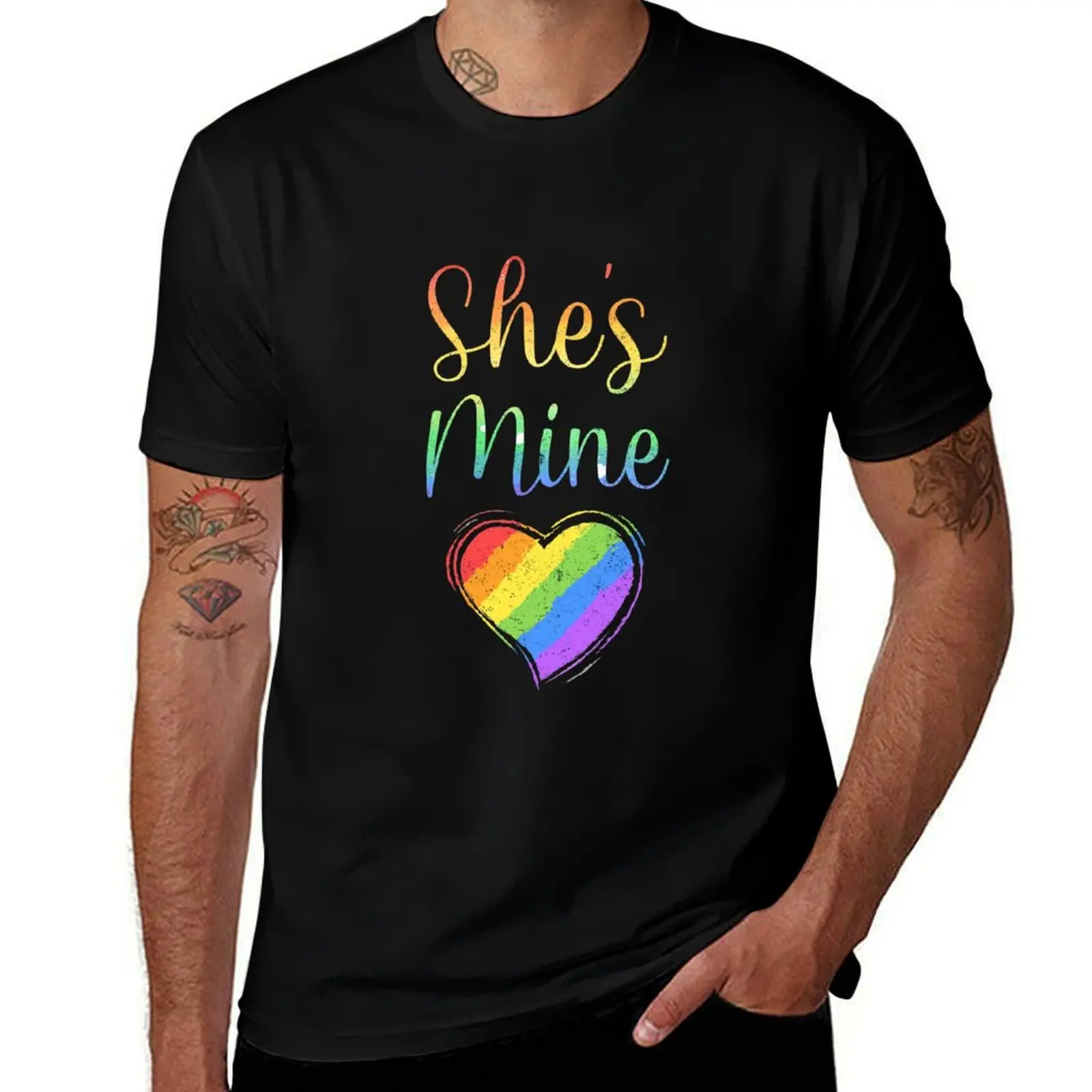 

She’s Mine Lesbian Gift T-Shirt t shirts for man pack cotton t shirt man cotton