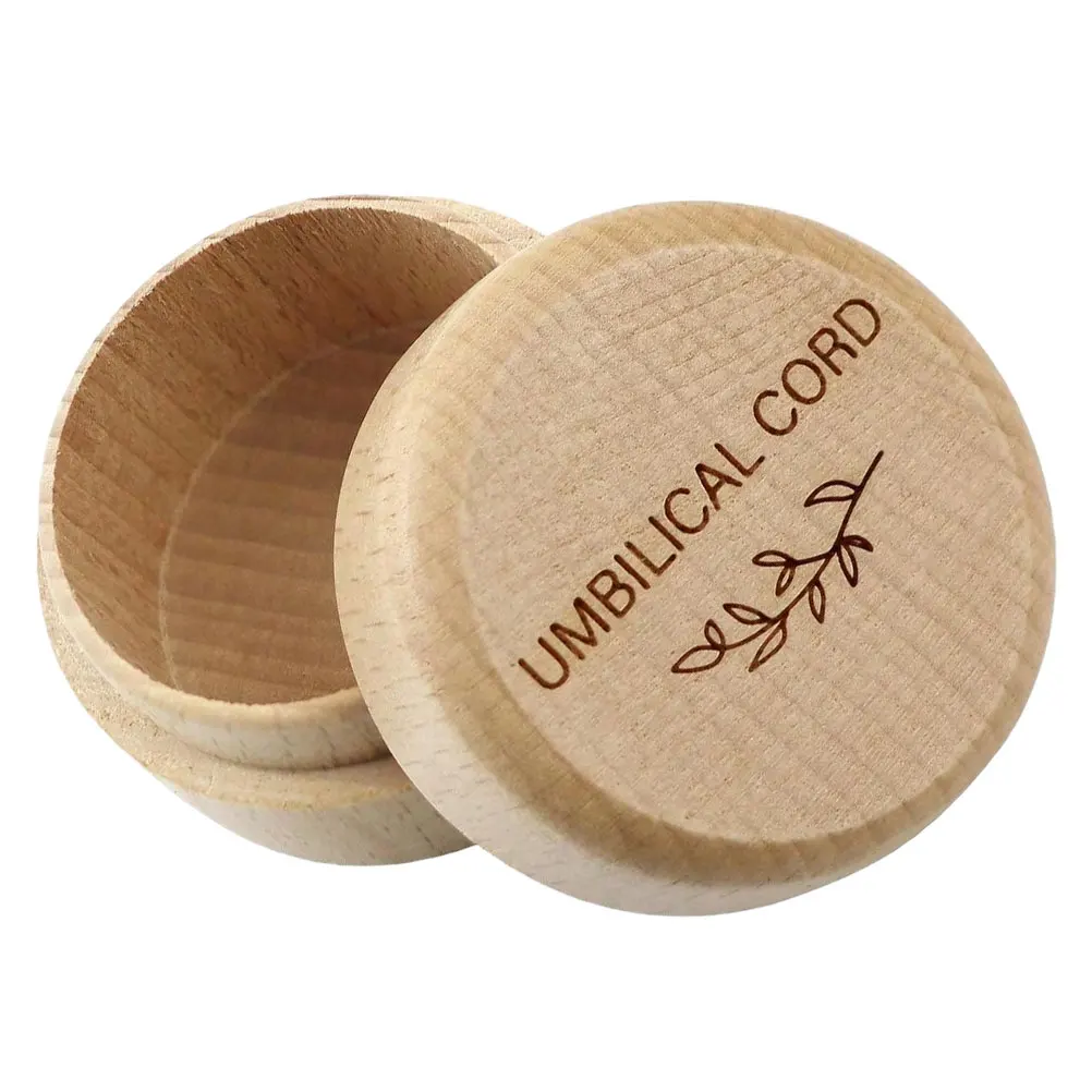 

Umbilical Cord Souvenir Box Holder Keepsake Wooden Container Storage Small Case Light Brown Newborn