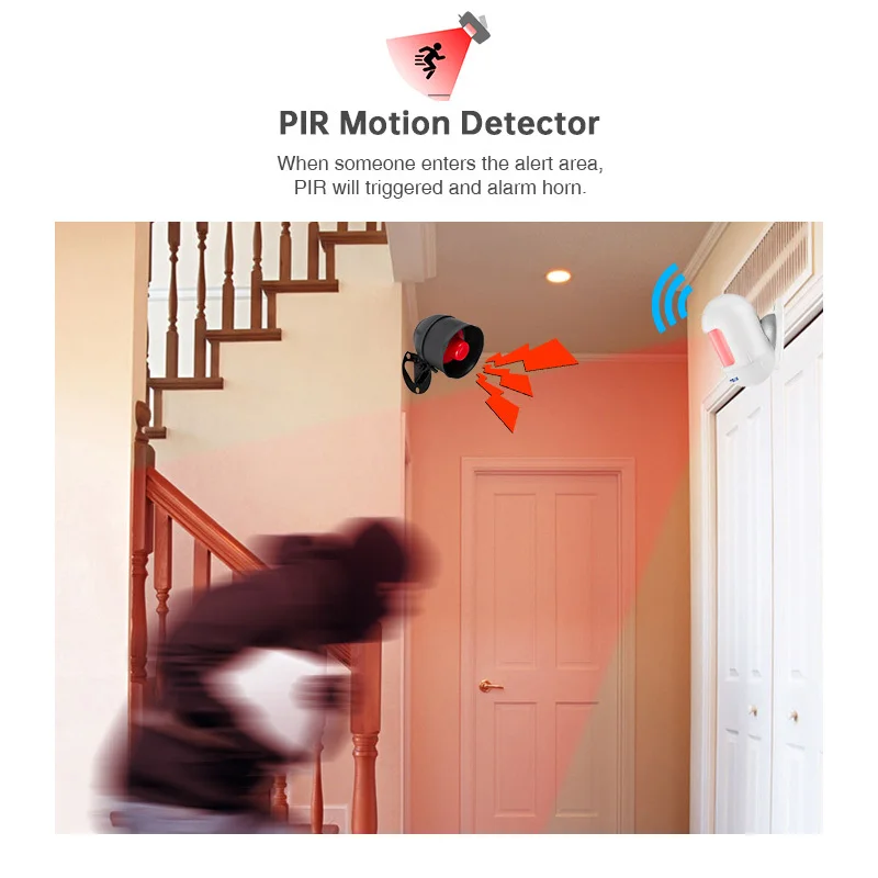 KERUI نظام إنذار أمان المنزل اللاسلكي المرآب لص مع مستشعر الباب PIR كاشف حركة إنذار مضاد للسرقة صفارة الإنذار 433MHz #5