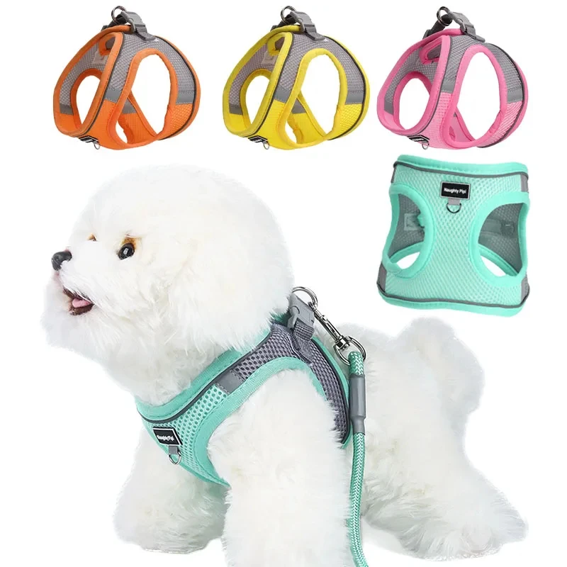 Breathable Mesh Pet Harness Leash Set for Small Dogs Cats Anti-Breakaway Reflective Adjustable Vest Puppy Walking Lead