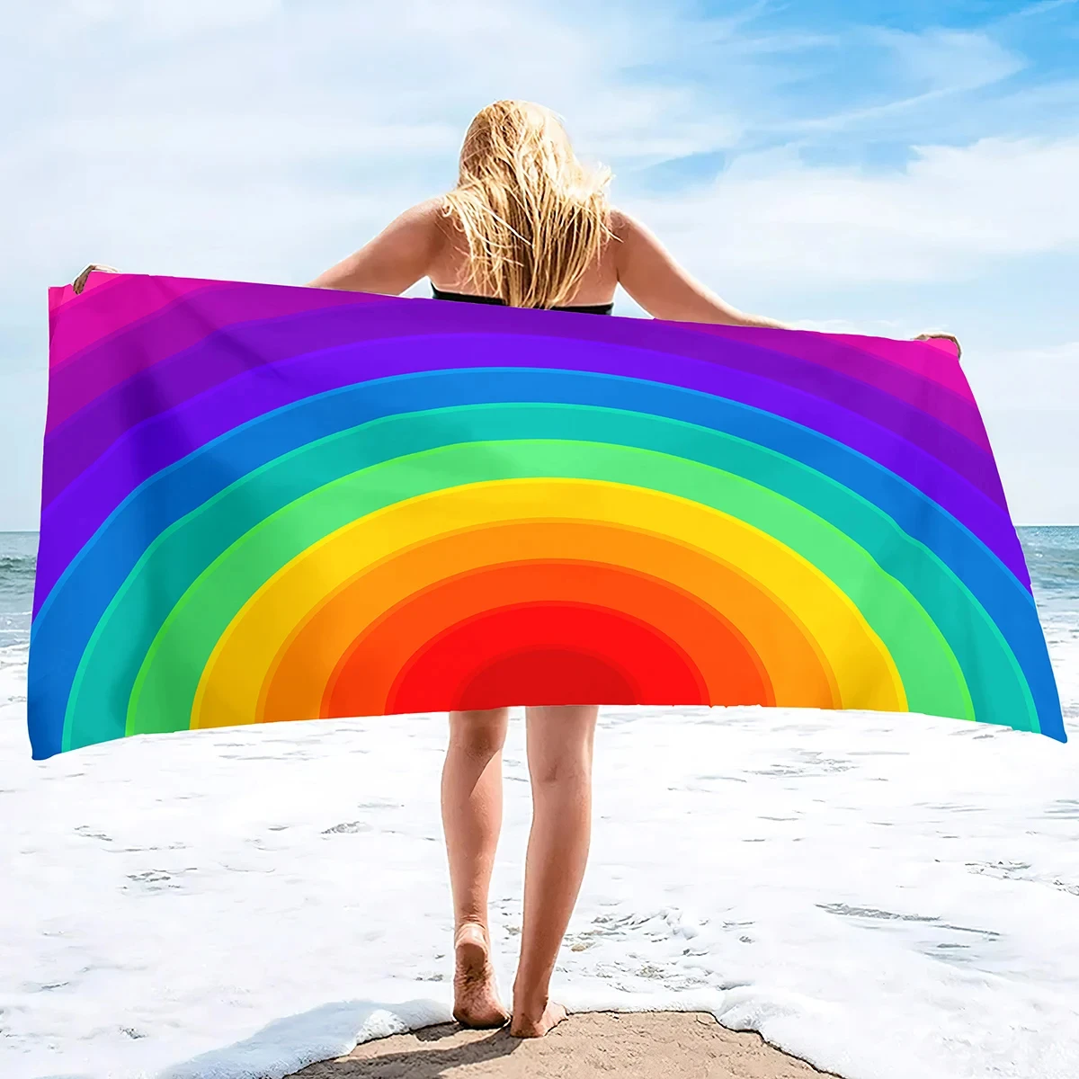 Asciugamano da spiaggia oversize in peluche asciugamani per il viso a righe arcobaleno, telo da bagno estivo ad asciugatura rapida telo da bagno in