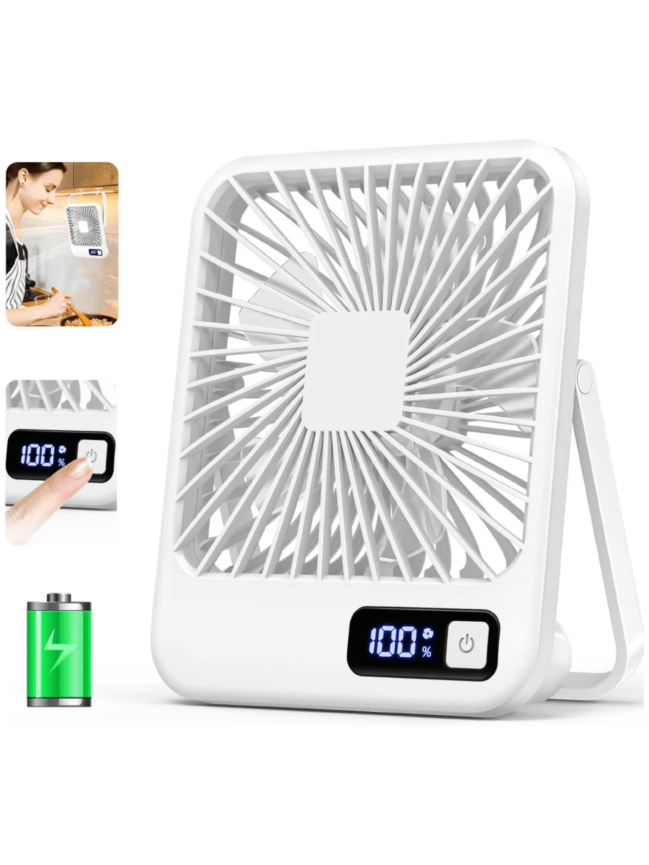 

5-Speed 180° Adjustable Desktop Fan: Converts To Hanging Mode With Ultra-Quiet Operation & USB Rechargeable Power. Provides Mult