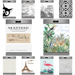 White Simple Hand-painted Girl Vinyl Dishwasher Decals Decor Forest Lion Woodpecker Dishwasher Door Sticker Decals Kitchen Art