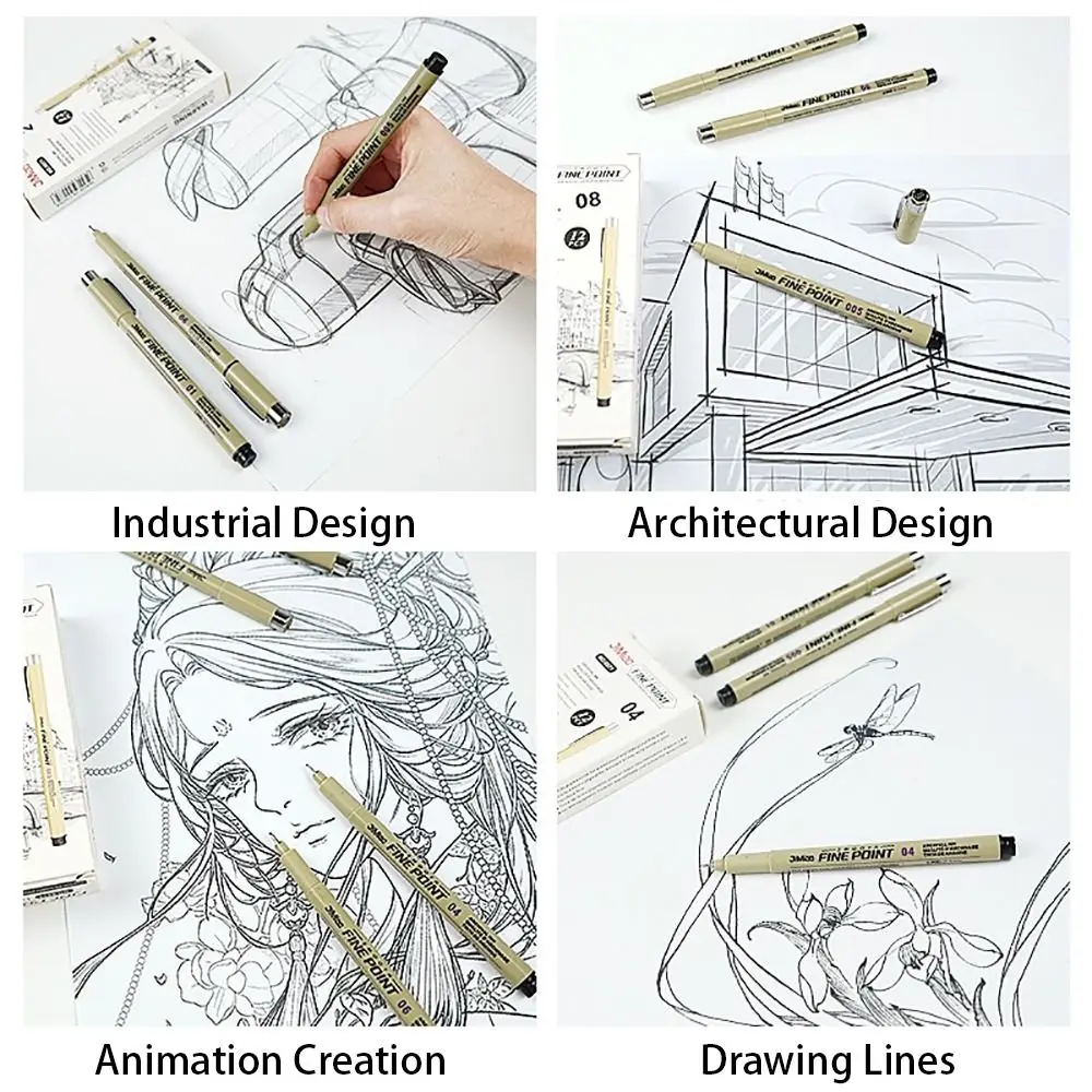 ปากกาเขียนแบบไมครอน 1 ด้าม ชุดเครื่องเขียนสำหรับวาดเส้น ปากกาเขียนแบบ 12 หัว ปากกาเขียนแบบแบบเข็ม