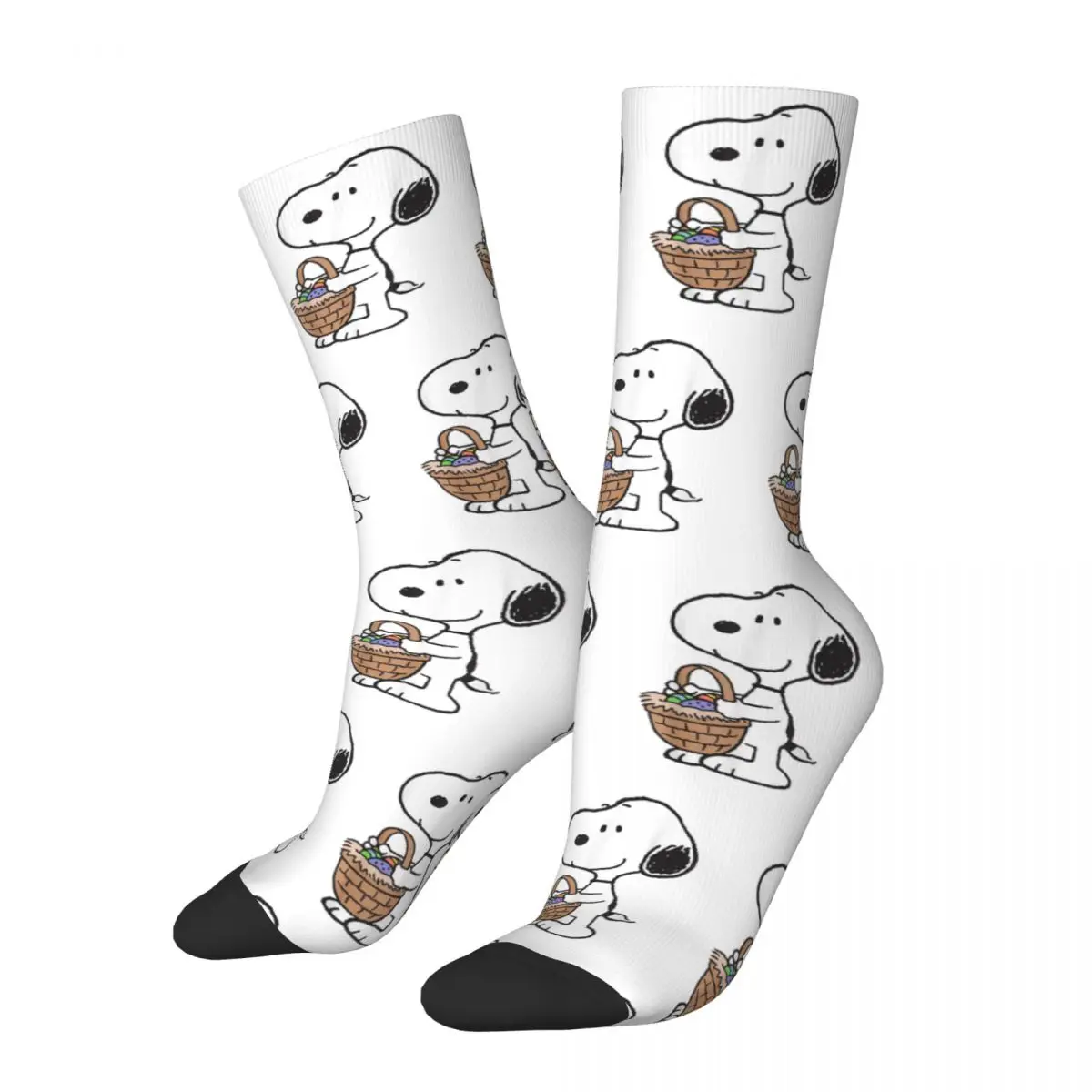 Happy Funny Men's Socks Casual Peanuts Snoopy Easter Egg Basket Sock Polyester Skateboard Women Sock Spring Summer Autumn Winter