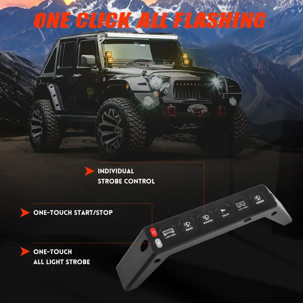 720W Circuit Relay System Aux Control Panel With 6 Keys 24V Led Pod Lights Lightbar 6 Gang Switch Panel 12V for Wranger JL