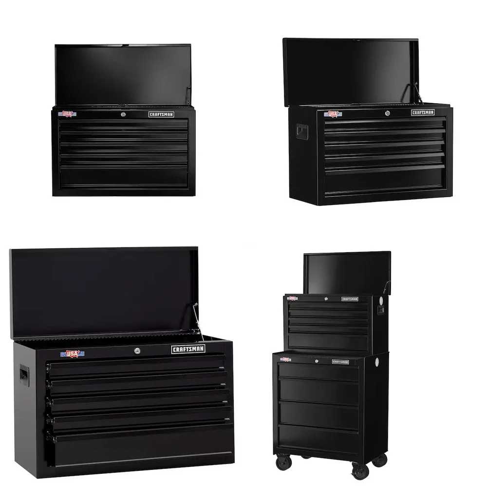 صندوق أدوات 5 أدراج صندوق أدوات فولاذي عالي التحمل مع شرائح محمل كروي عربة تخزين متدحرجة ناعمة قابلة للتكديس بلمسة نهائية سوداء متينة