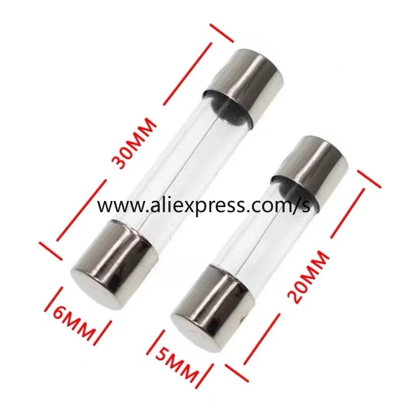 10PCS One Sell 5*20mm 6*30mm Fast Blow Glass Tube Fuses 5x20 6x30 mm 250V 0.5 1 2 3 4 5 6 8 10 15 20 25 30 A AMP Fuse