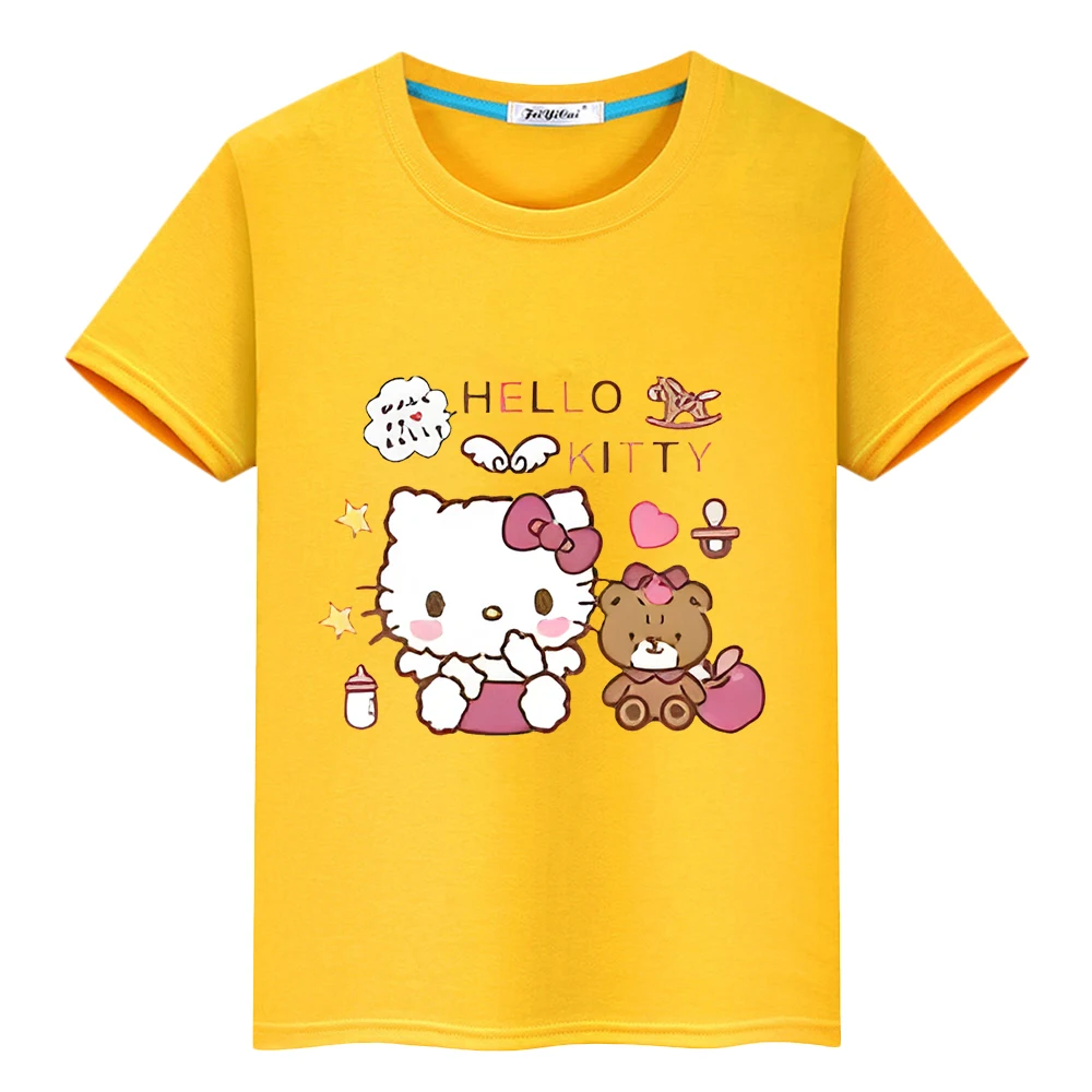 

hello kitty Cute T-shirt 100%Cotton Print Short Tops Anime Tees boys girls clothes Summer pride tshirt y2k one piece kids gift