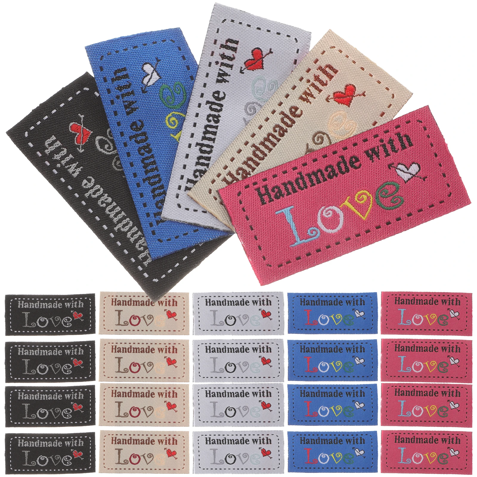 

100pcs Heart Woven Labels for Handmade Sewing Projects Tags Red Blue Yellow Black White DIY Clothing Craft Supplies