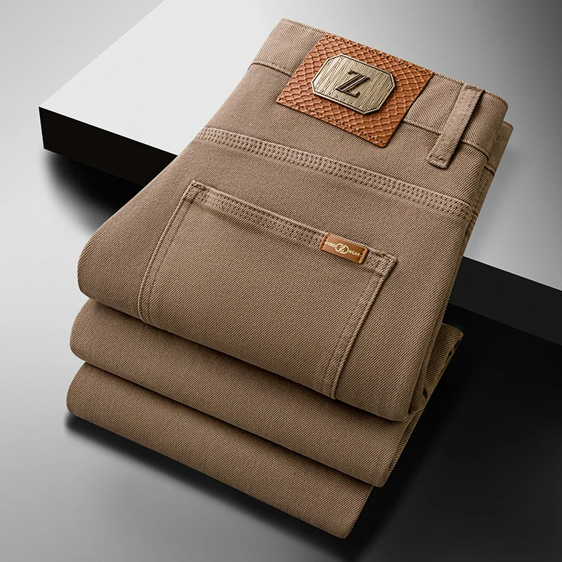 

Новые мужские джинсы из денима, повседневные, универсальные, для осени и зимы, с высокой талией, на резинке, облегающие, не мнущиеся, модные