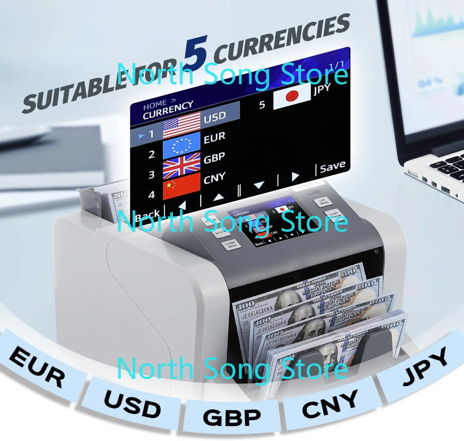 Money Counter Machine Mixed Denomination with Value Count, Touch Screen with 5 Currencies Suitable, Counterfeit Bill Detection