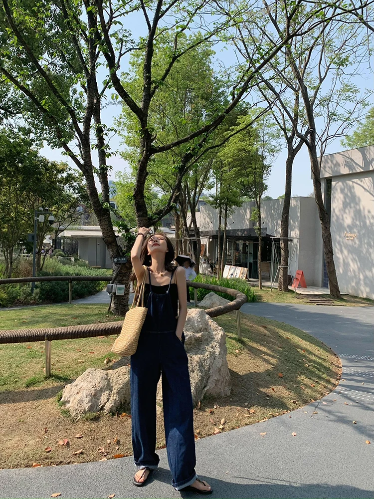 

Женские джинсовые комбинезоны Deep Blue свободного кроя для весны и лета, повседневные широкие брюки с завязками на талии, удобные и комфортные