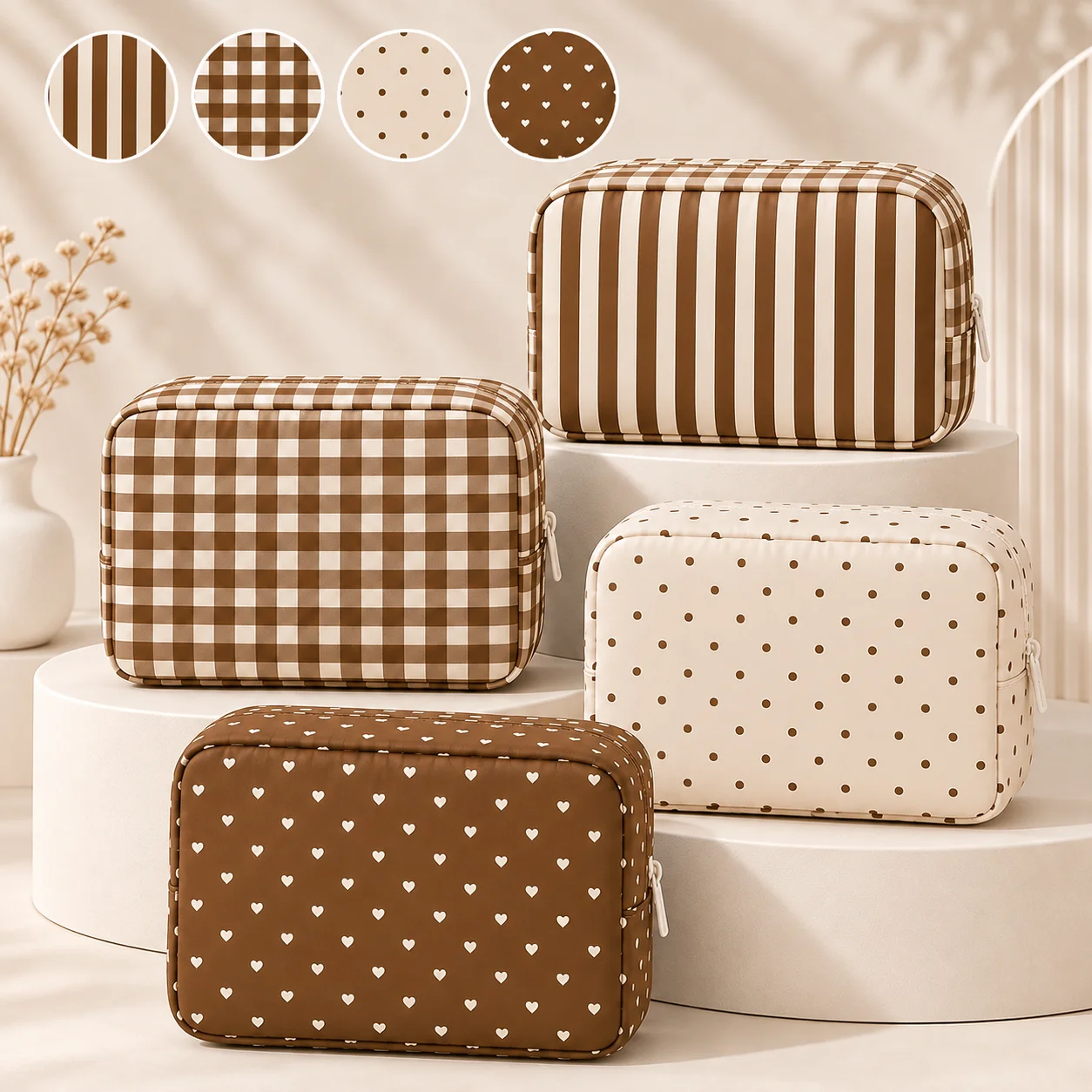 Travel Cosmetic Bag Patterned Makeup Organizer Large Capacity Toiletry Storage Pouch Portable Zipper Case for Women Essentials