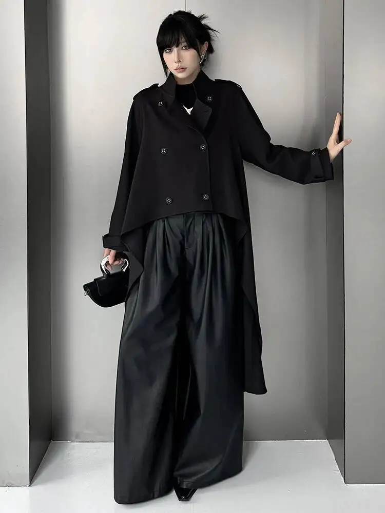 

Women Back Long Big Size Irregular Trench New Stand Collar Long Sleeve Windbreaker Fashion Tide Spring Autumn