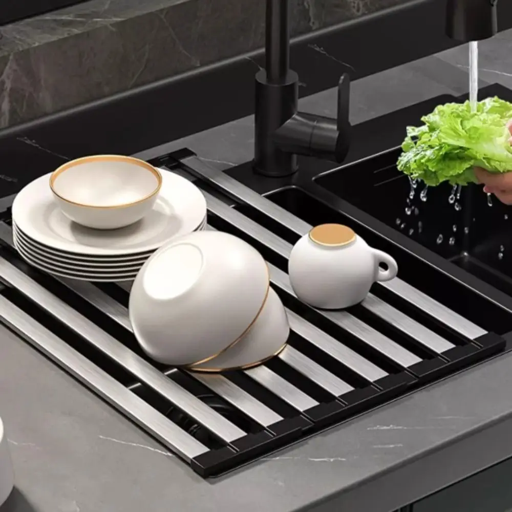 

Foldable Sink Drain Rack Detachable Heat Resistant Stainless Steel Drain Rack Space Saving Collapsible KitchenDrying Basket