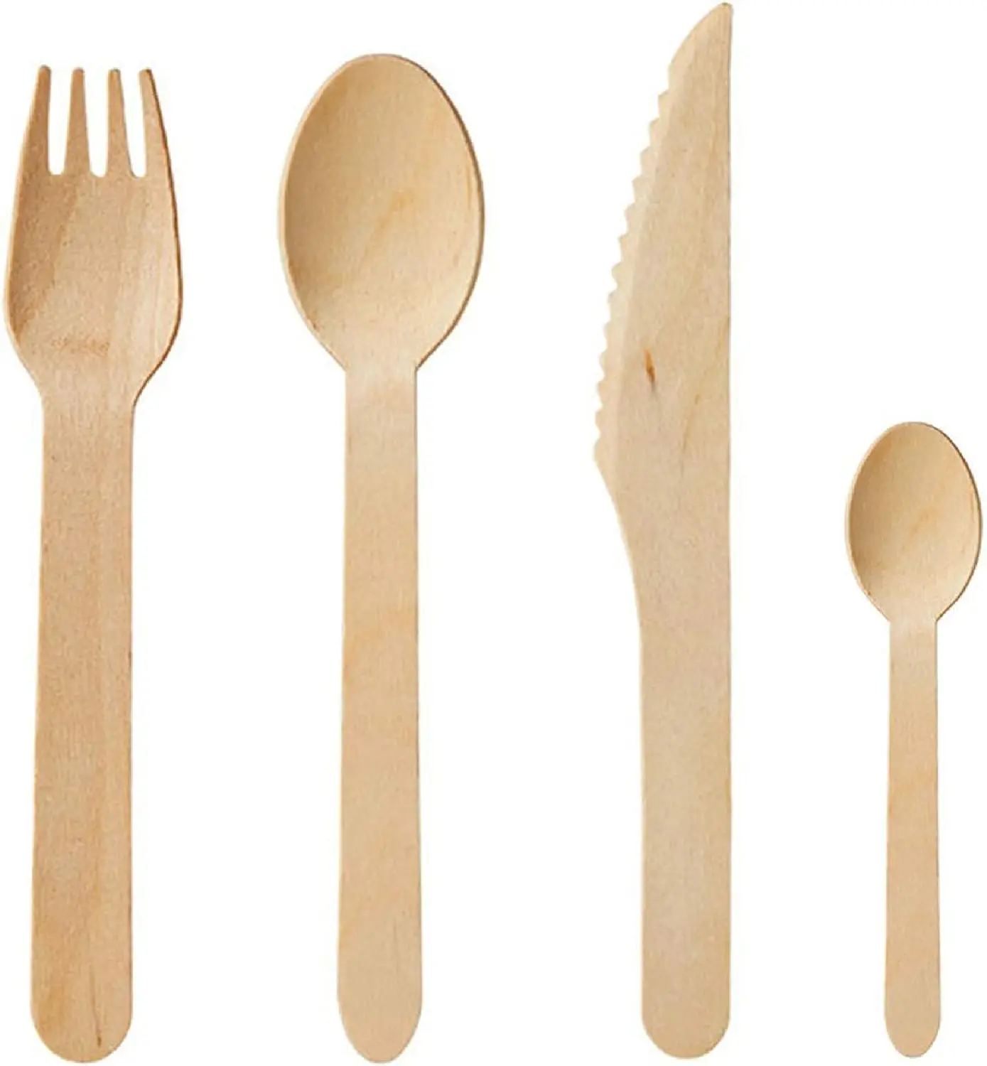 100% 16cm Natural Disposable Wooden Cutlery Set Forks  knife Spoons Dessert Recyclable Compostable Silverware Biodegradable