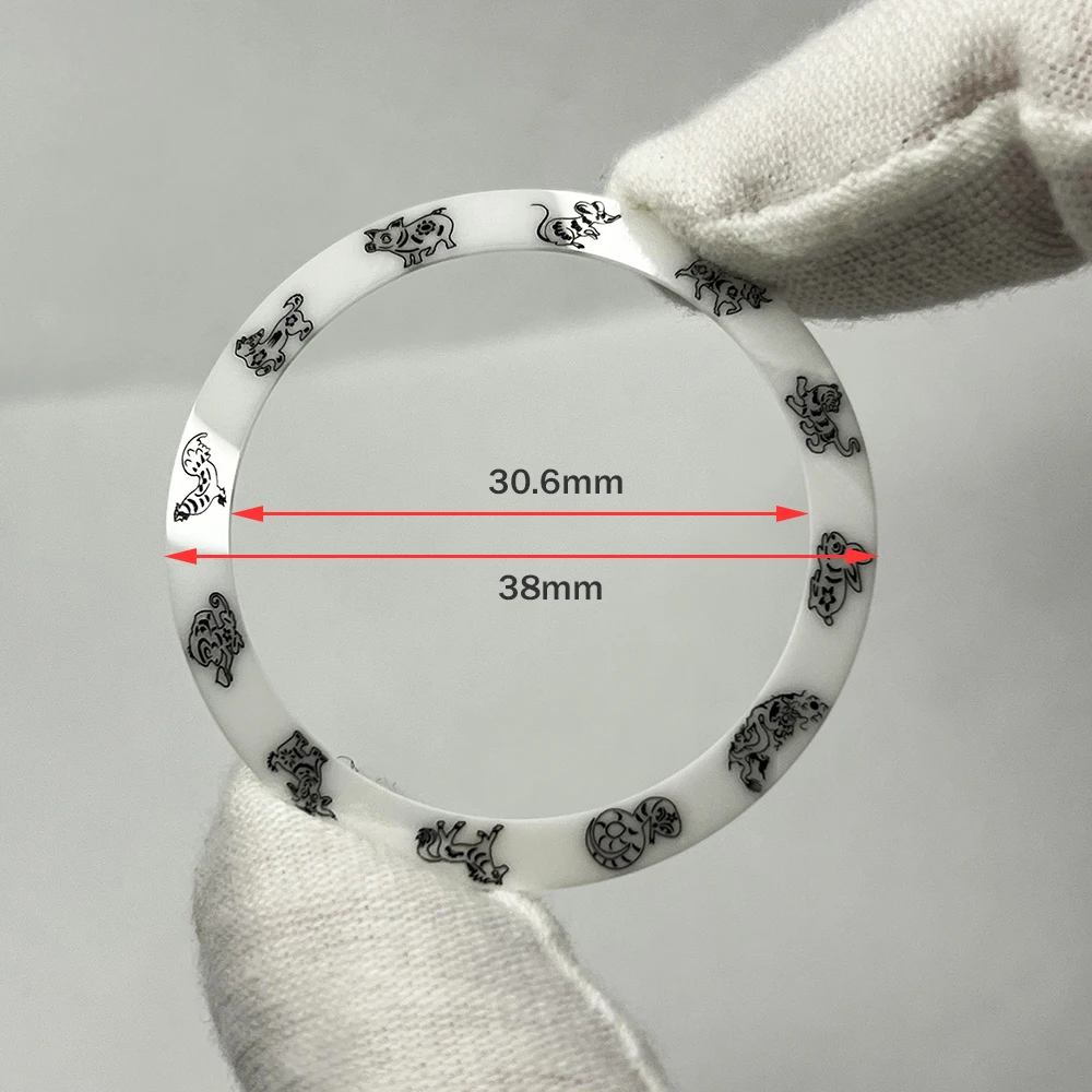 Slopping Ceramic Bezel Inserts 38mm*30.6mm Classic Chinese Zodiac Signs Display Fit to 007 Series White/Black/Gold Case Inserts