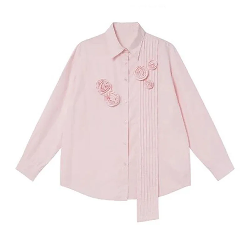 Ele Rose 3D Rose Long Sve irt femmes printemps été automne nouveau coréen Sle charmant haut jeune Faion trajet St...