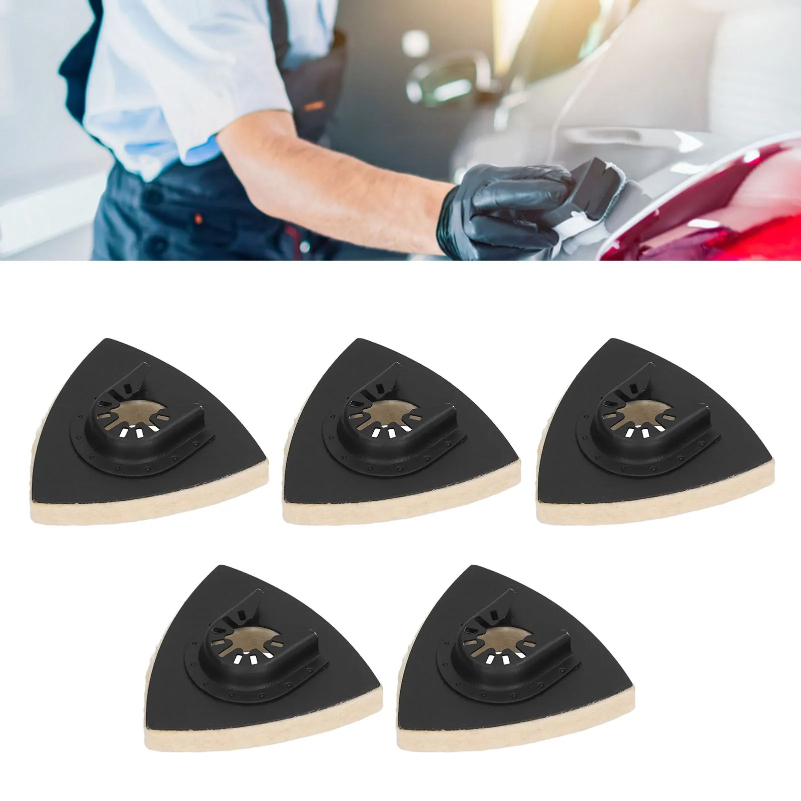 

C2 5pcs Triangular Wool Polishing Pad with Alloy Steel Base for Oscillating Multi-Function Tool Felt Buffing Pad Accessories