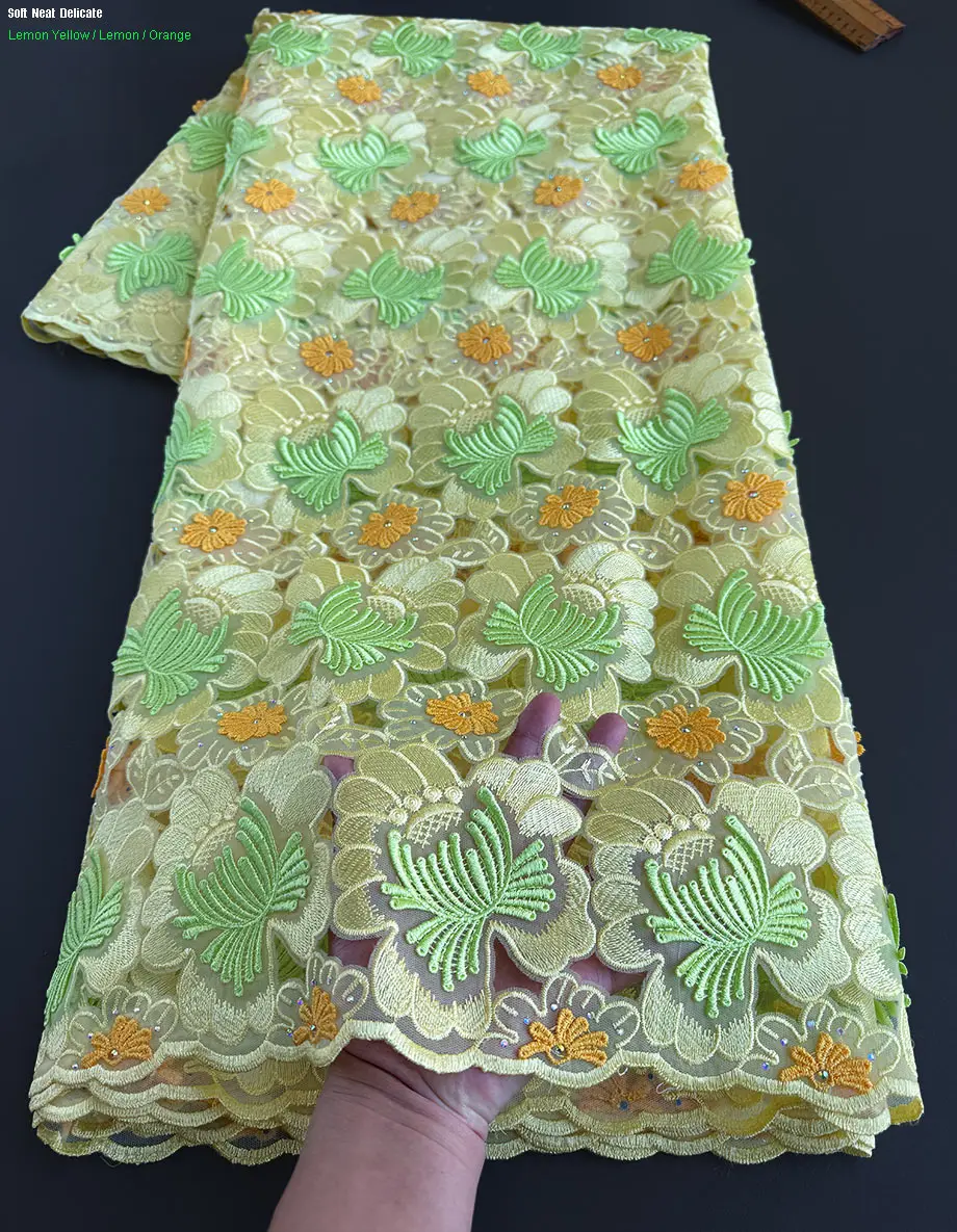 

High End Soft Embroidered Organza Lace with Stones Clean Cut Modern African Inspired Fabric Big Occasional Cloth for Celebrants