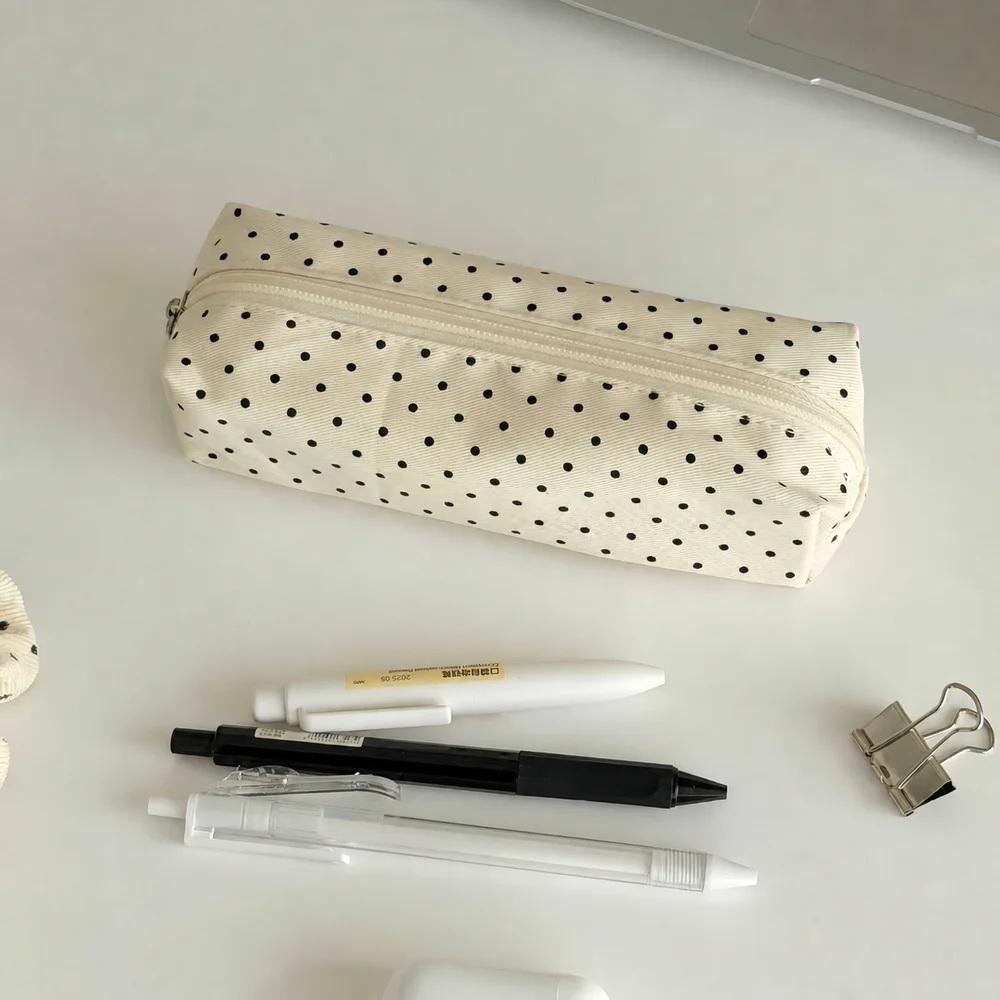 Federmäppchen aus Segeltuch mit Punktemuster, einfache, ästhetische Schreibwarentasche, tragbare kleine Aufbewahrungstasche für Schüler, Schulsachen