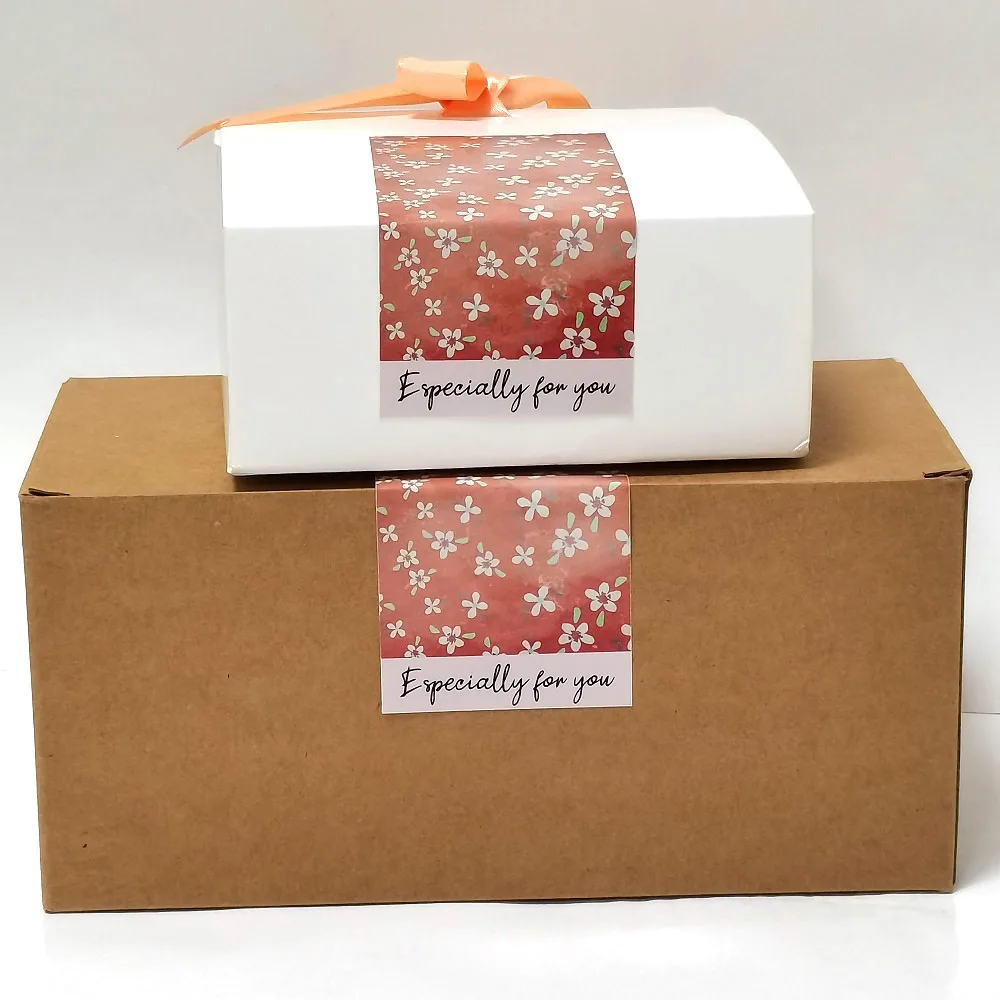 50pcs Flower Rectangle Food Gift Box Sealing Sticker Greeting Label Tag For Bussiness Packaging Especially for You Wholesale