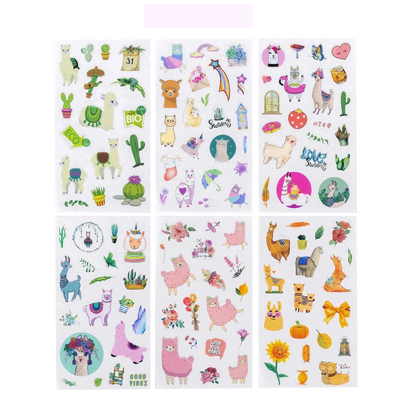 6 sheets/pack Washi Paper Kawaii Alpaca Party Households Decorative Stickers