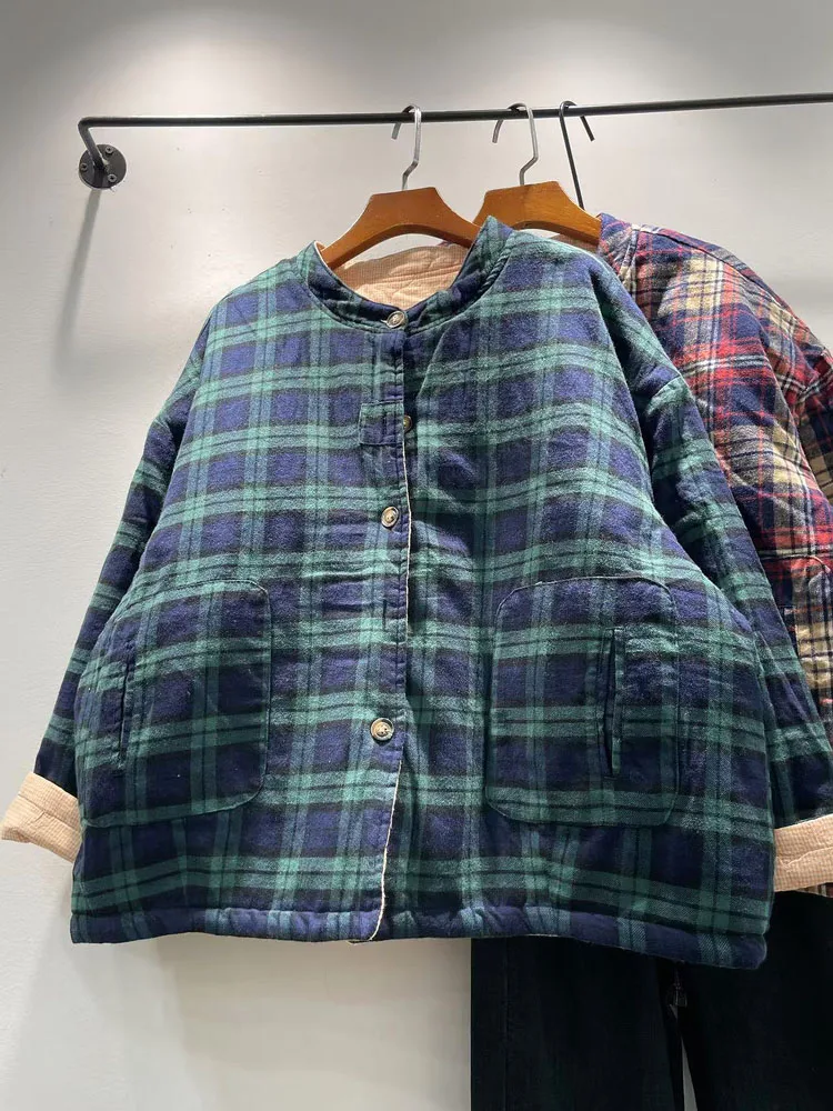 

Зимнее женское круглое хлопковое пальто в клетку Ne, двустороннее длинное хлопковое пальто Sve, женское корейское пальто для поездок на работу, простое