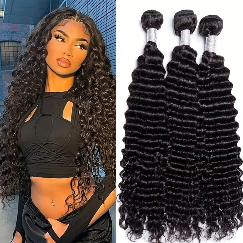 

Deep Wave Human Hair Bundles Natural Colored 1/3/4 Pcs For Women Water Curly Wave Human Remy Hair Extension Bundles 10-40 Inch