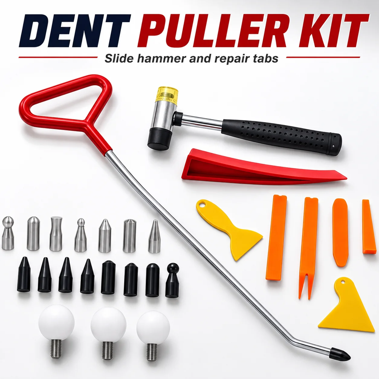 New Car Dent Repair Hooks Stainless Steel Push Rods, Auto Dent Removal Crowbar Kit For Cars Body Dents and Hail Damage Removal