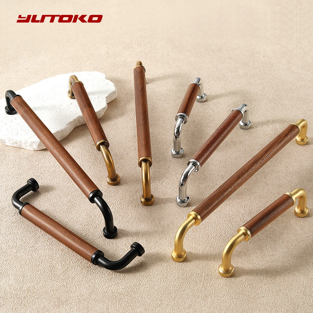 YUTOKO Vintage Walnut Wood Cabinet Handles Antique Bronze Black Zinc Alloy Kitchen Wardrobe Cupboard Door Pulls Furniture Knobs