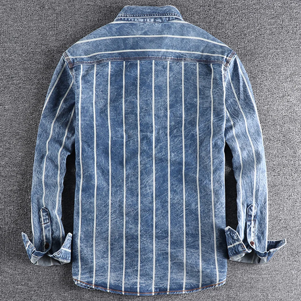 Arrivals Quality Mens New Jeans Shirt Spring Autumn Summer Coat Shirt Stripe Printed Business Top Tee Shirts Streetwear European