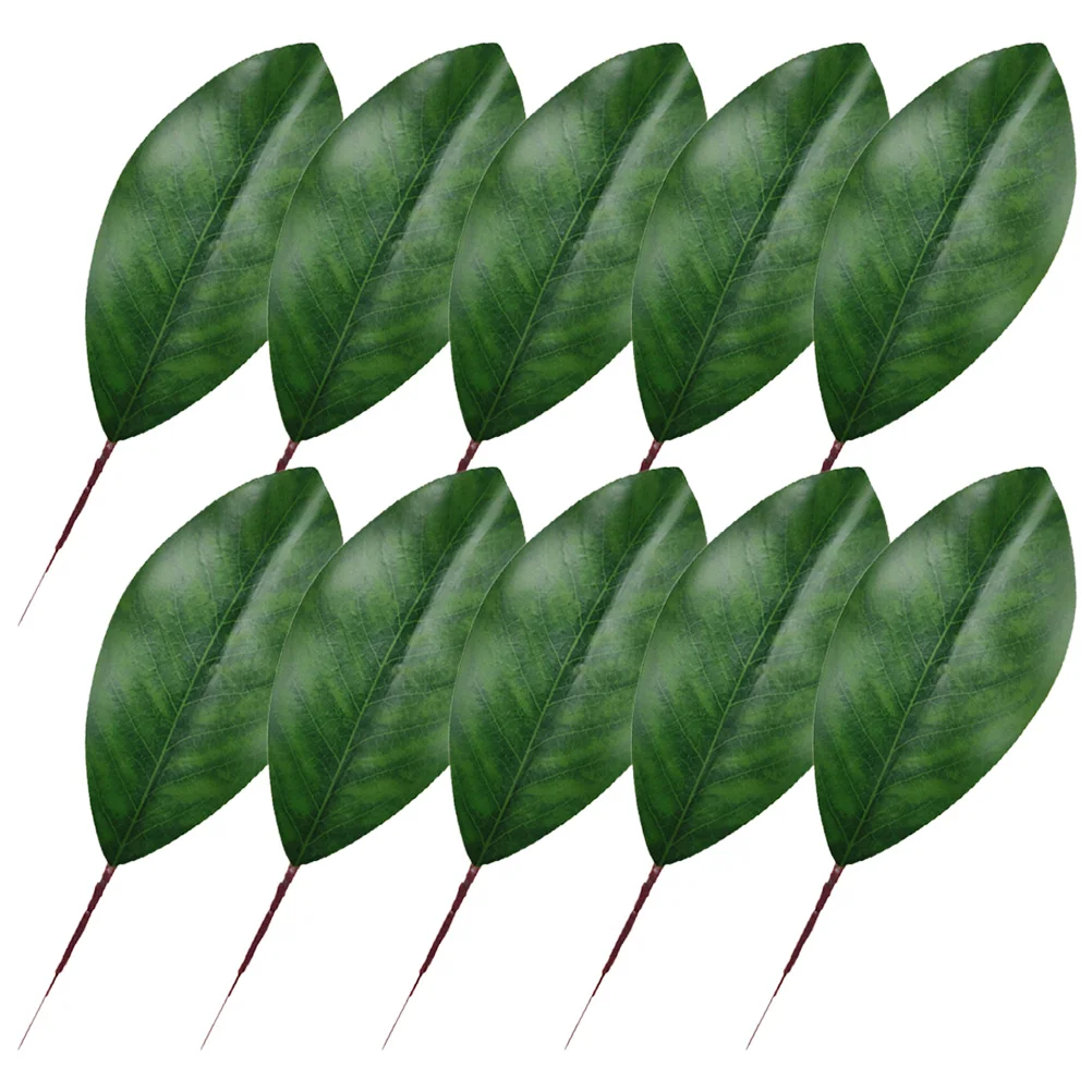 10Pcs Vivid Faux Magnolia Leaves Realistic Simulation Leaves Decor for Home Decor Wedding Party Office Tabletop Accessory