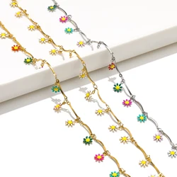 1 Meter Stainless Steel Enamel Daisy Flower Long Bar Chains for DIY Women Girls Necklace Bracelet Supplies Jewelry Making