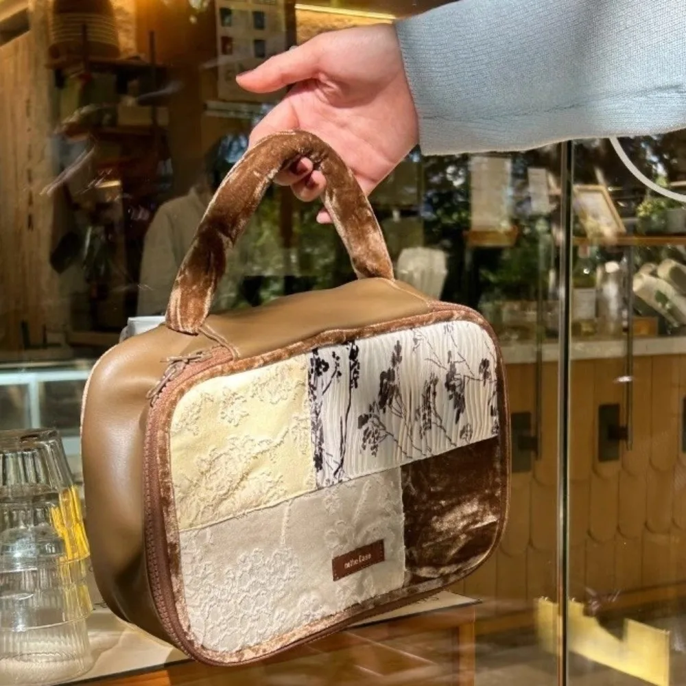 

Цветочная жаккардовая косметичка из искусственной кожи, портативная коробка для хранения продуктов для ухода за кожей, большая вместимость, многофункциональная