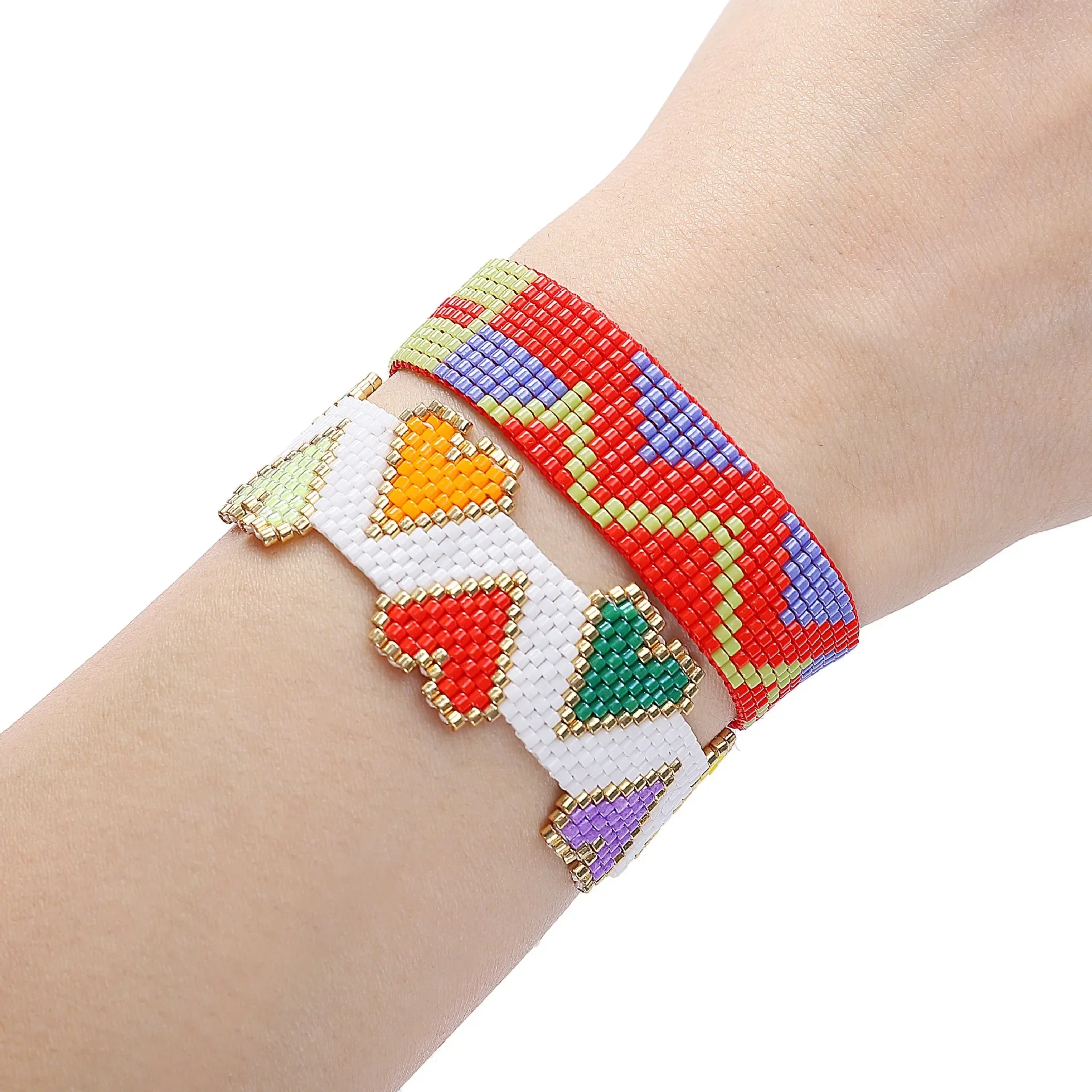 Rice Bead Bracelet  Bohemia  fashion  Hand knitting Beading  multi-storey  colour  wave Versatile  geometry  Adjustable Bracelet