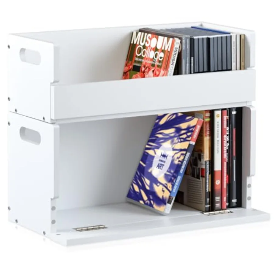 

2 Set Wooden DVD and CD Storage Box Cassette Tape Display Stand Holder Rack with Carrying Handle Organizer Shelf for Movie Case
