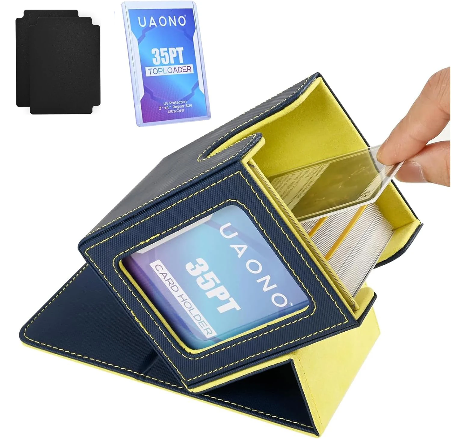 Card Box with Display Window, Trading Card Storage Box, Can Hold 120+ Single Sleeve Cards, PU Leather Cowboy Card Box, Suitable