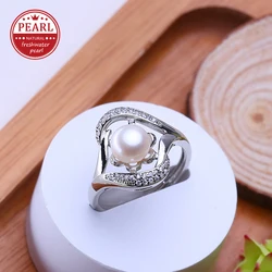 FENASY Natural Freshwater Big Pearl 925 Sterling Silver Adjustable Engagement Wedding Rings For Women Luxury Jewelry