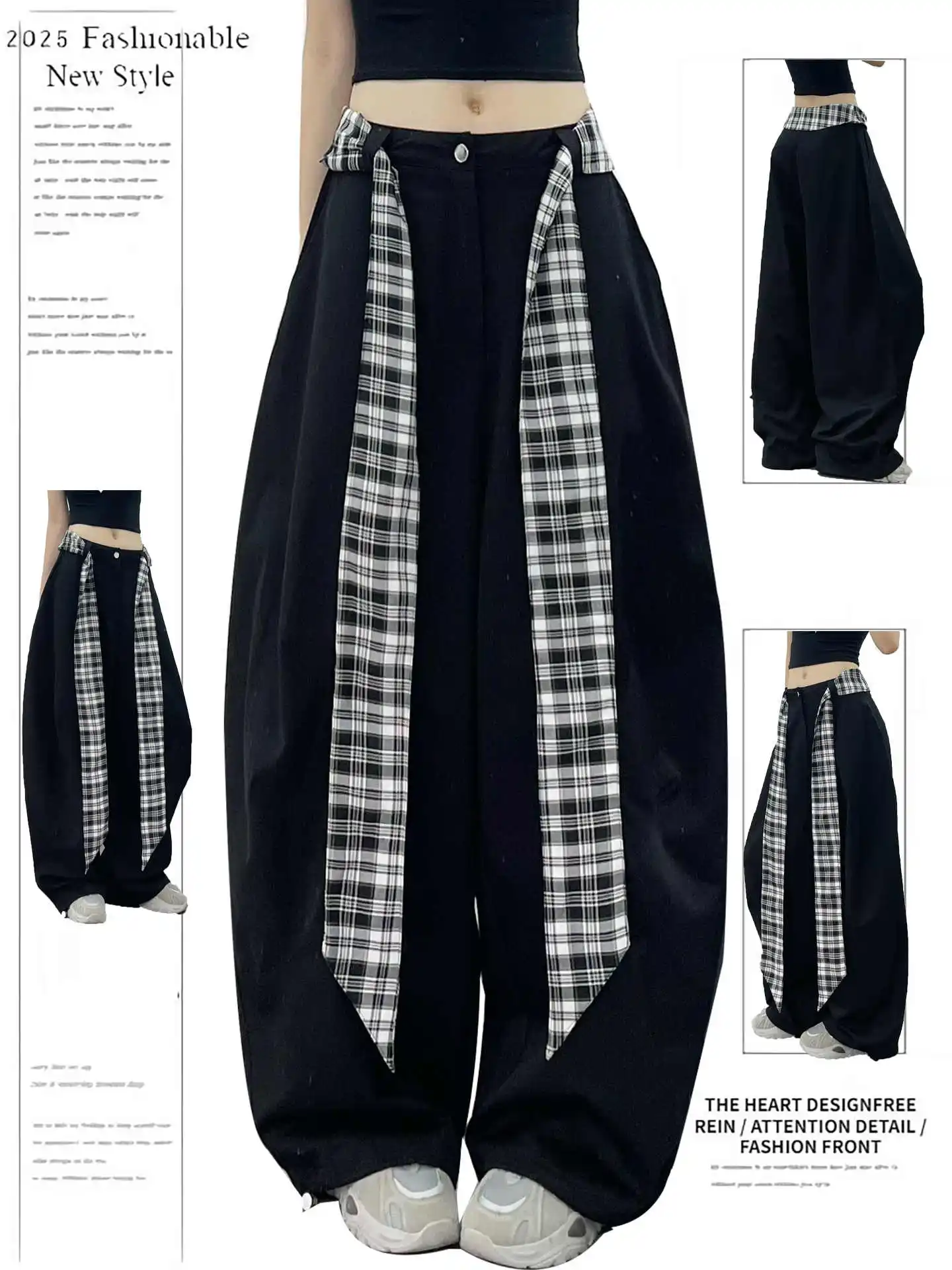 

Женские черные готические длинные брюки, мешковатые Harajuku Y2k, эмо-костюмы, брюки, винтажные брюки большого размера, японский стиль 2000-х, одежда 2025