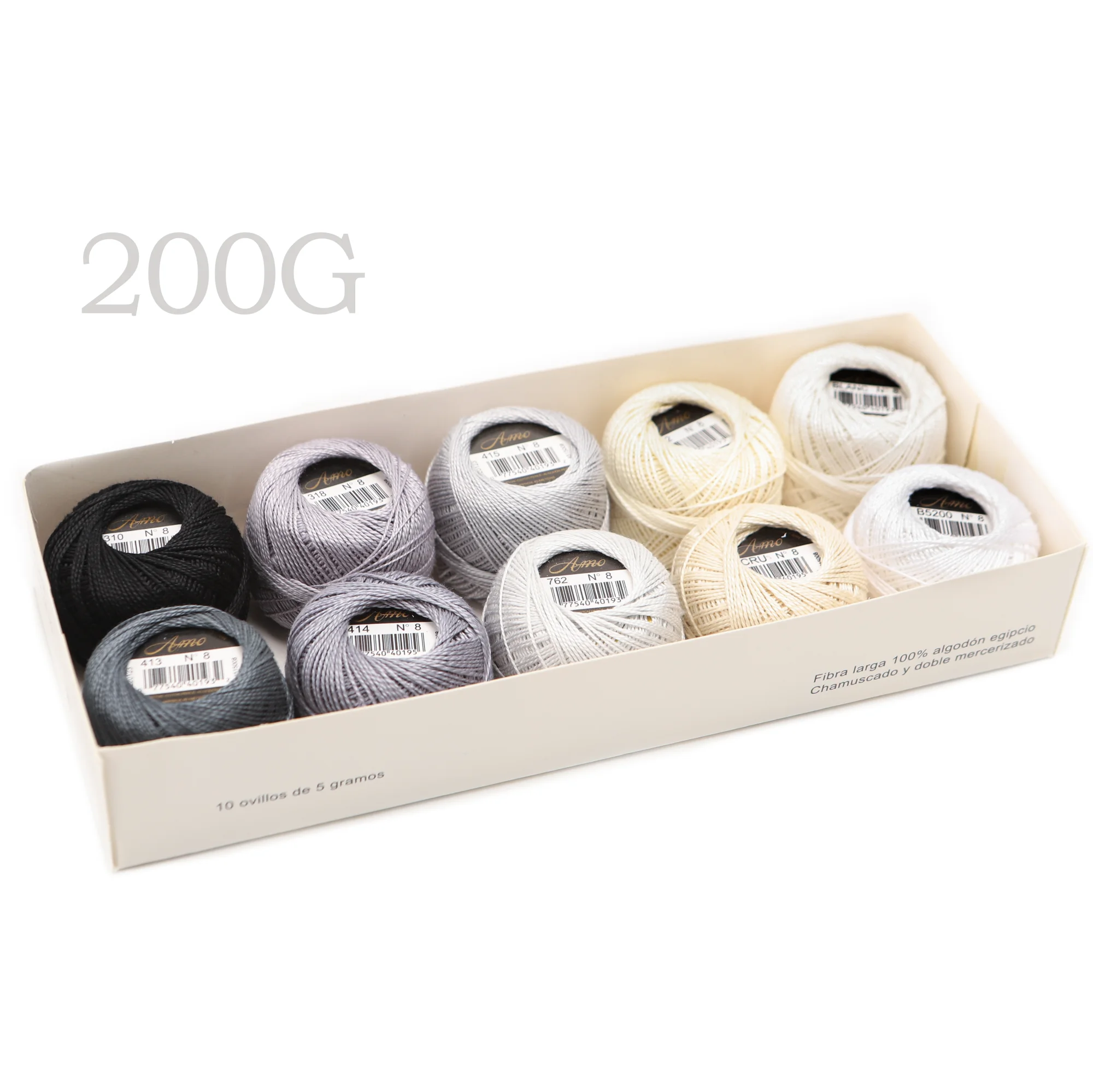 Amohilos Größe 8, Perlenfaden aus merzerisierter ägyptischer Baumwolle, 10 verschiedene Farben, Kollektion 5 Gramm, 40 Meter Kugel, 20 Sets erhältlich